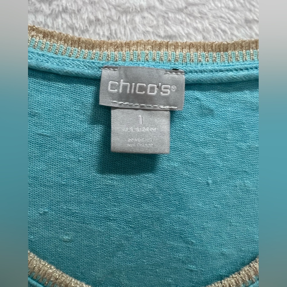 Chico's Aqua Short Sleeve Crewneck Tee - Picture 2 of 4